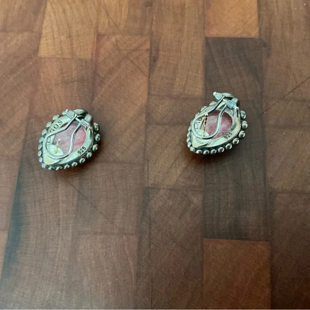 Lagos Maya rhodochrosite teardrop earrings caviar collection - Picture 5 of 8